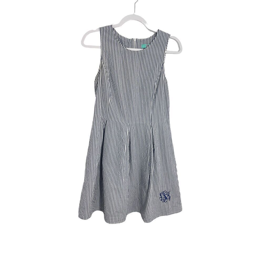WB Seer sucker blue and white Stripped sleeveless 100% cotton dress size medium